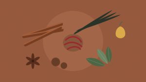 Illustration : Épices de Martinique : cannelle, vanille, muscade et bois d'Inde